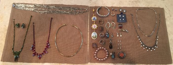 Assorted costume and sterling silver jewelry. Three Regency pieces.