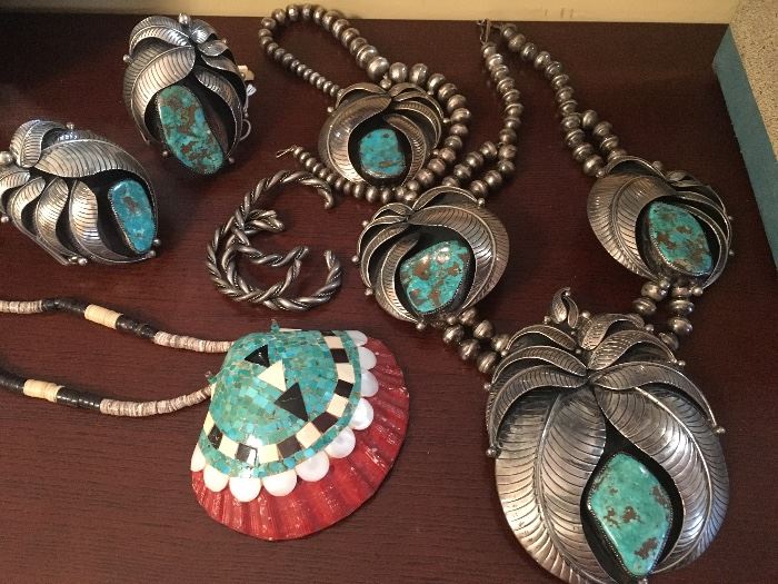 Amazing & huge vintage sterling & turquoise jewelry