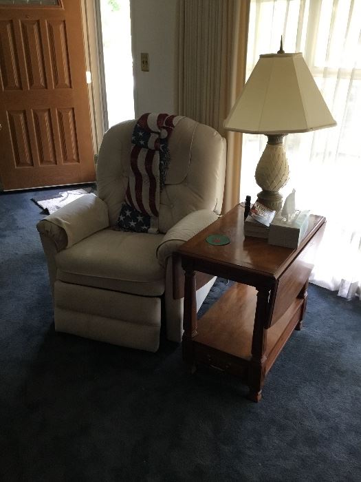 Recliner and drop leaf side table with lamp