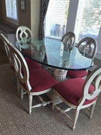 Double pedestal & oval glass top table with 6 chairs