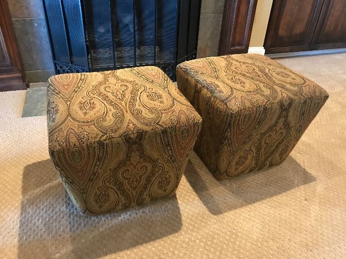 Pair of matching upholstered footstools by Ethan Allen