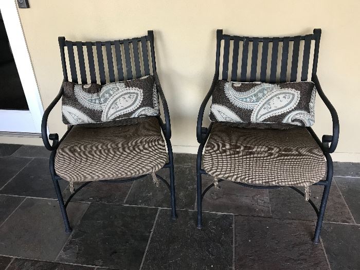Metal arm chairs with cushions 