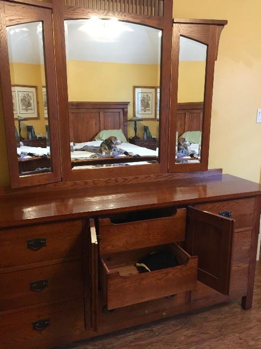 bedroom dresser with cedar drawers and trifold mirror