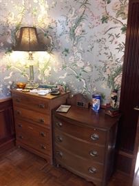 Solid wood dressers, collectible Congressional items, lamp, vintage Uncle Sam metal bank, Charles and Di collectible tin, diplomatic gifts from overseas travels.