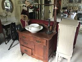 Antique Oak Wash Stand with Towel Bar