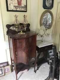 Antique (French Style) Music Record Cabinet, Girandole Lamp