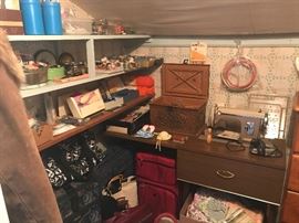 Sewing Items - sewing machine, buttons, fabric, patterns