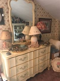 Lamps, Vanity Sets, Perfume Bottles, Dresser with Mirror