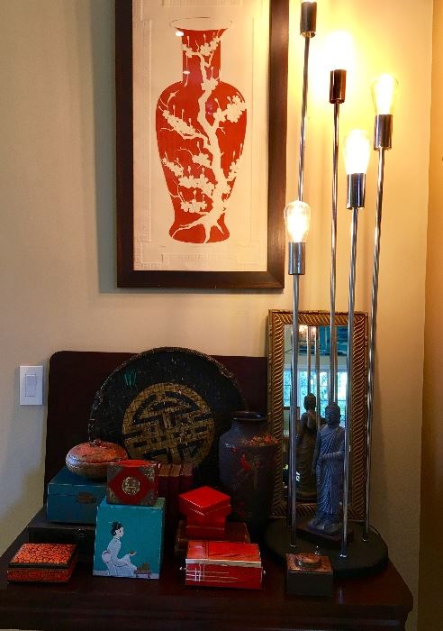 Antique finds, hanging painting is numbered (table and lamp not for sale)