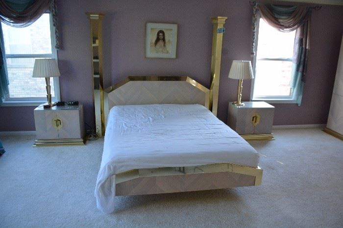 Ello Queen Size Platform Bed with lighted pillars and 2 night stands