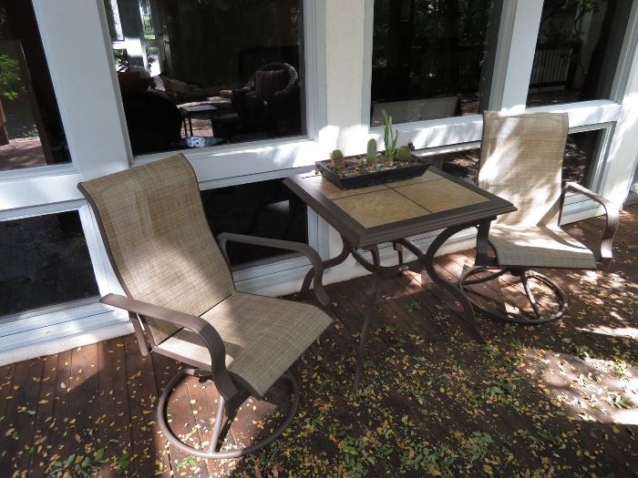 Small Outdoor Patio Set with (2) Swivel Chairs and Table