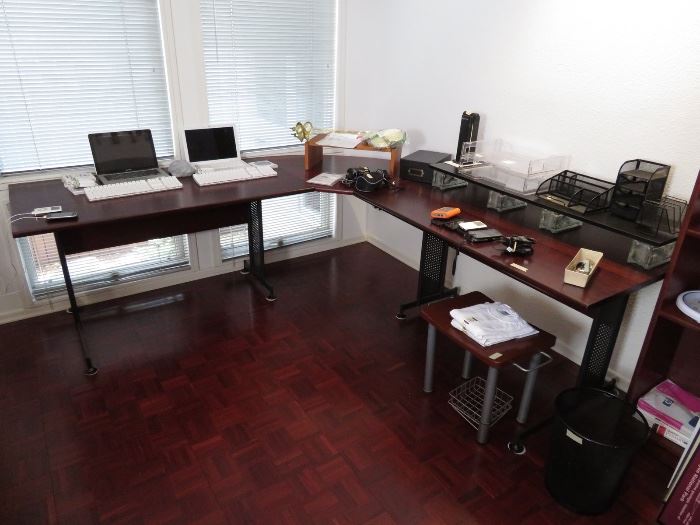 Large Adaptable Rosewood L-Shaped Desk or Work Station