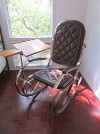 70's Maison Jansen Chrome Rocking Chair with Original Quilted Fabric