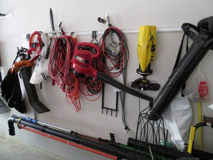 Extension Cords, Blowers with Extensions and Mulchers, Hedge Trimmers and other tools