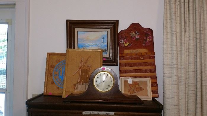 Leather art, antique mantle (works) clock
