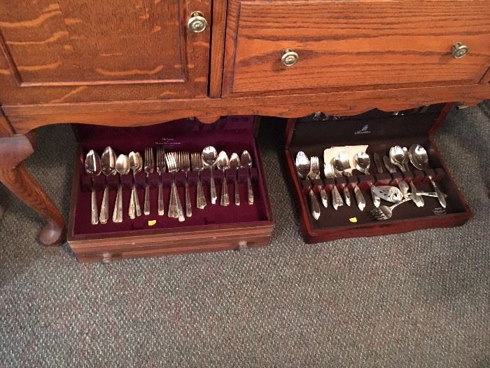 2 silverware sets, silver-plate in chest