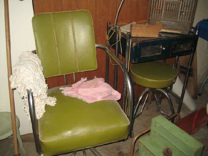 doctor chair,table, stool.  Rare bake lite birdcage