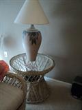 Handpainted Navajo lamp purchased in Arizona, Wicker Glasstop End Table