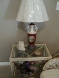 Nest Table (largest of 3); Table Lamp (1 of 2)