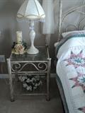 Ornate Iron glasstop End Table (1 of 2) plus 1 of 2 matching Table Lamps
