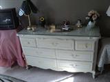 French Provencial Dresser (has matching mirror) in white w/gold trim