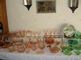 Loads of Depression Glass in Pinks, Greens, Yellows, Clear.
Check out our website at www.pes3d.com for more pictures.