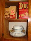Vintage Duz detergent and Duz goblets and glasses all in original boxes