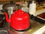 Red Graniteware Crooked Neck Tea/Coffee Pot