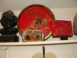 Vintage Oriental items including round platter and tea