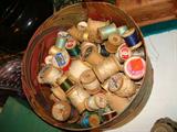 vintage wooden spools of thread