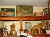 Just a few of the elephants from the hundreds in this estates collection, plus antique tins