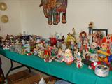 Lots of Clowns, Vintage Christmas, Easter, artist supplies and crafts in this room