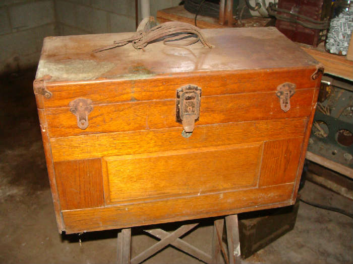 Beautiful antique wooden tool box and tools