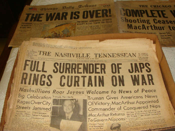 An entire box of WWII Headlines from various newspapers all in good condition like these and all with different WWII Headlines