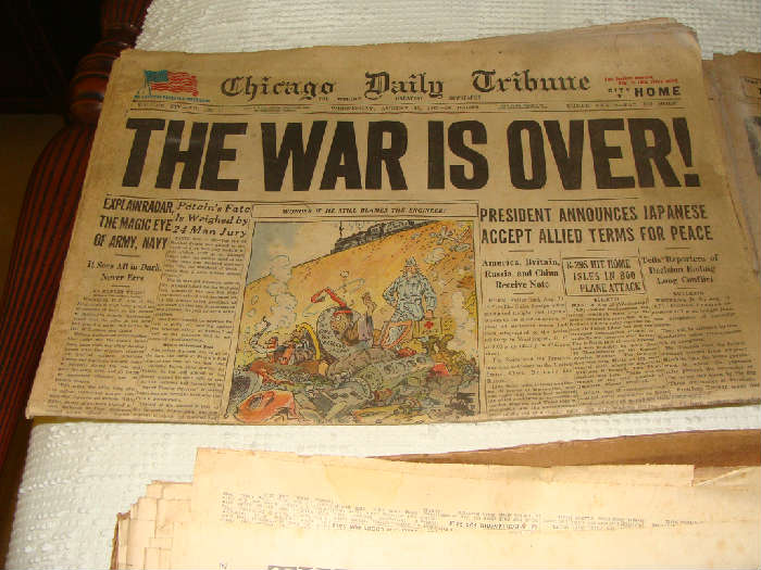An entire box of WWII Headlines from various newspapers all in good condition like these and all with different WWII Headlines