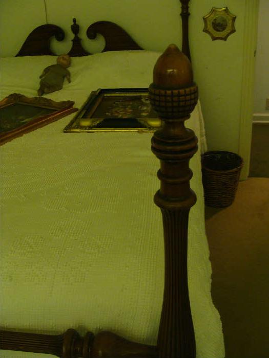 Bedroom Suite, Hepplewhite Design, purchased in 1941 with 4 poster bed acorn carving