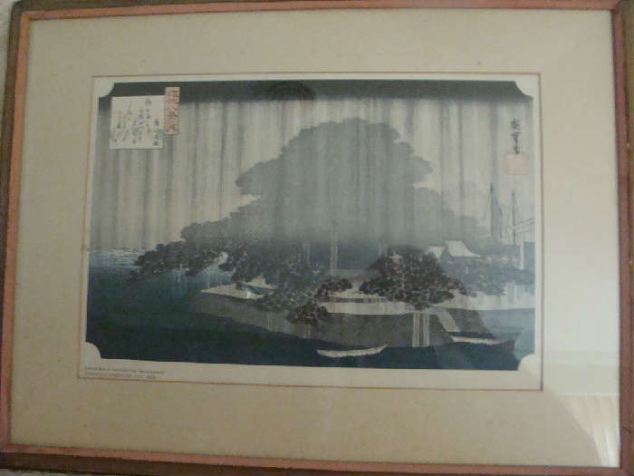 "Evening Rain by the Great Pine Tree at Karasaki"
UTAGAWA HIROSHIGE (1797 - 1858)
Frame approx. 20 x 15.5