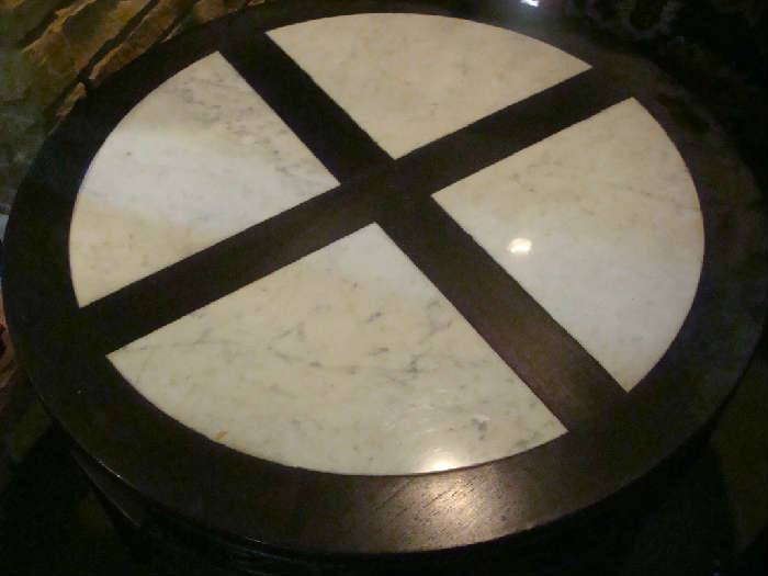 Top view of Antique round oriental marble topped table