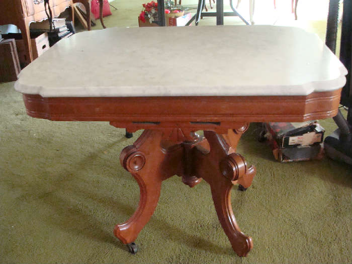 Beautiful Antique marble topped occasional table with corner scallops