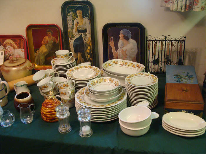 Noritake China Set and notice the vintage Coca-Cola trays in the background