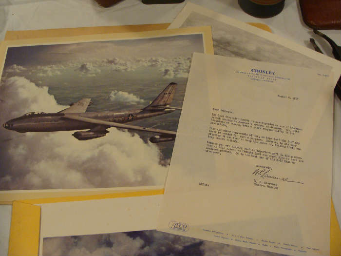 WWII print of B-47 Bomber as presented to Mr. Lish with the accompanying letter (letter enlarged in next photo)