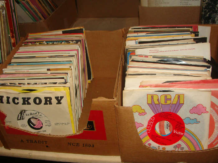 Two boxes of vintage 45 records