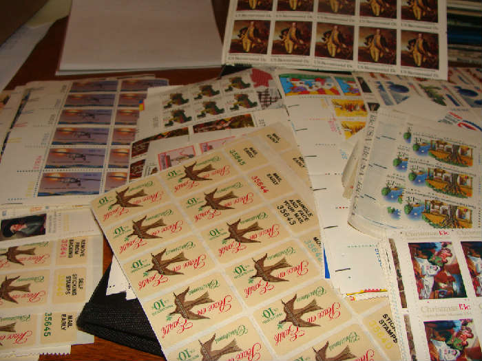 There are many blocks of stamps, plus hundreds of other Stamps including US and Foreign from 1940's maybe some even earlier incuding lots of canceled stamps, etc. even a letter mailed in 1884 with 1 cent stamp and letter. There are a few more pics of the blocks at the bottom of this page remember there are literally stacks of blocks under the pics you see.