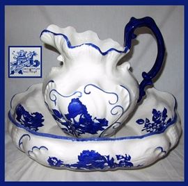 Gorgeous Staffordshire Antique Pitcher and Bowl 