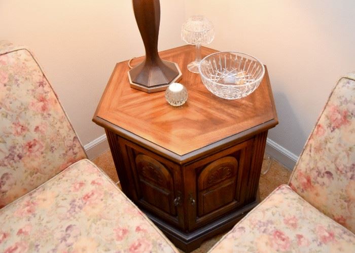 Vintage Wood Hexagonal End Table / Cabinet