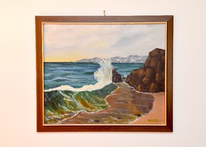 Framed Original Artwork / Painting of Seashore