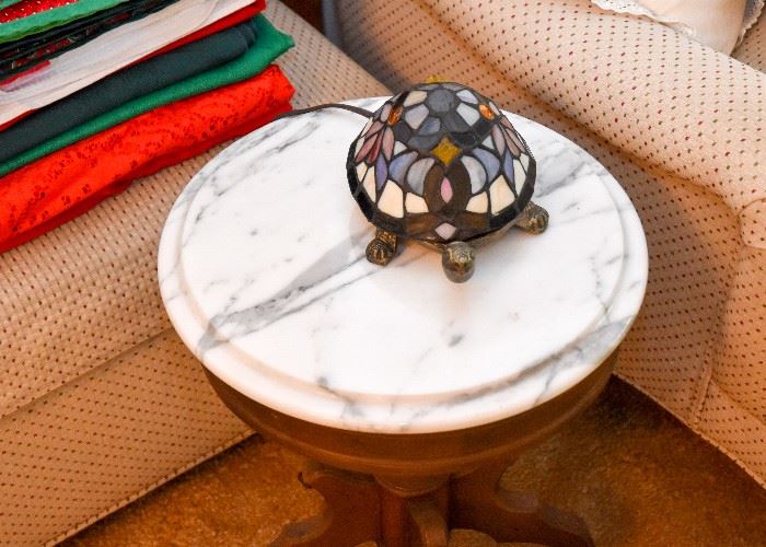 Vintage / Antique Round Side Table with Marble Top