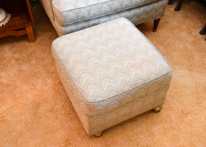 Vintage Armchair & Ottoman with Flame Upholstery