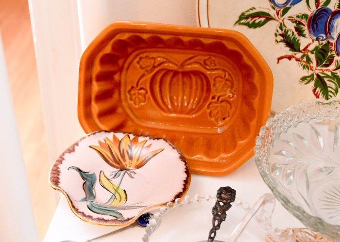 Vintage Hand Painted China, Crystal Bowl, Decorative Food Mold (Pumpkin)