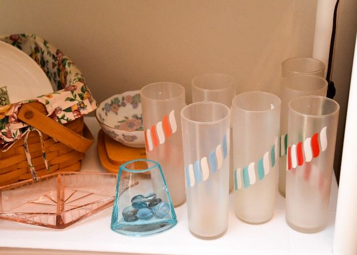 Vintage Iced Tea Glasses, Carnival Glass Serving Dish, Etc.